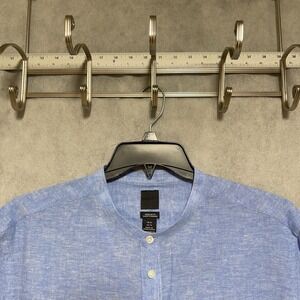 H&M Shirt Men XL Blue Linen Cotton Blade Collar Button Up L/S Academia Casual